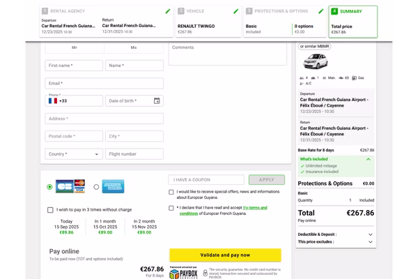 Car rental payment in instalments