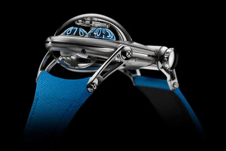 MB&F Horological Machine N°10 ‘Bulldog’ grade 5 titanium body with blue “eyes”