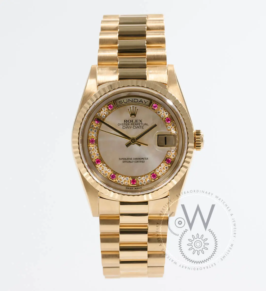 Day-Date 36mm 18k Yellow Gold, MOP and Ruby Dial