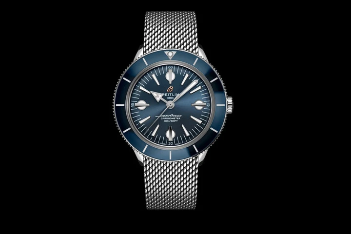  superocean heritage 57 limited edition with a blue dial and an ocean classic stainless steel bracelet 