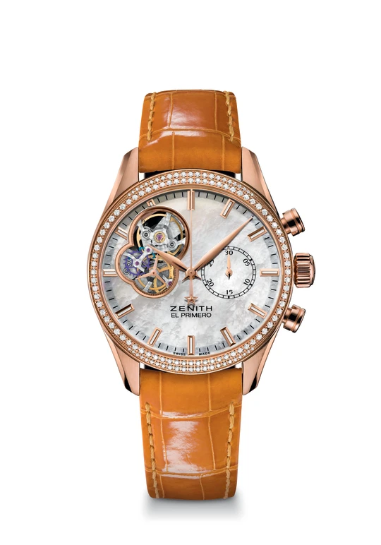 Chronomaster El Primero Open Lady Rose Gold, diamond bezel, MOP dial
