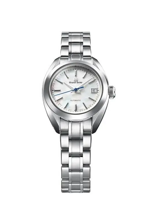 Grand Seiko automatic caliber 9S27 with 42 diamonds on each bezel and 12 into each mother-of-pearl dial. 