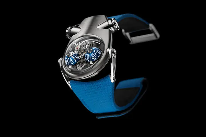 MB&F Horological Machine N°10 ‘Bulldog’ grade 5 titanium body with blue “eyes”