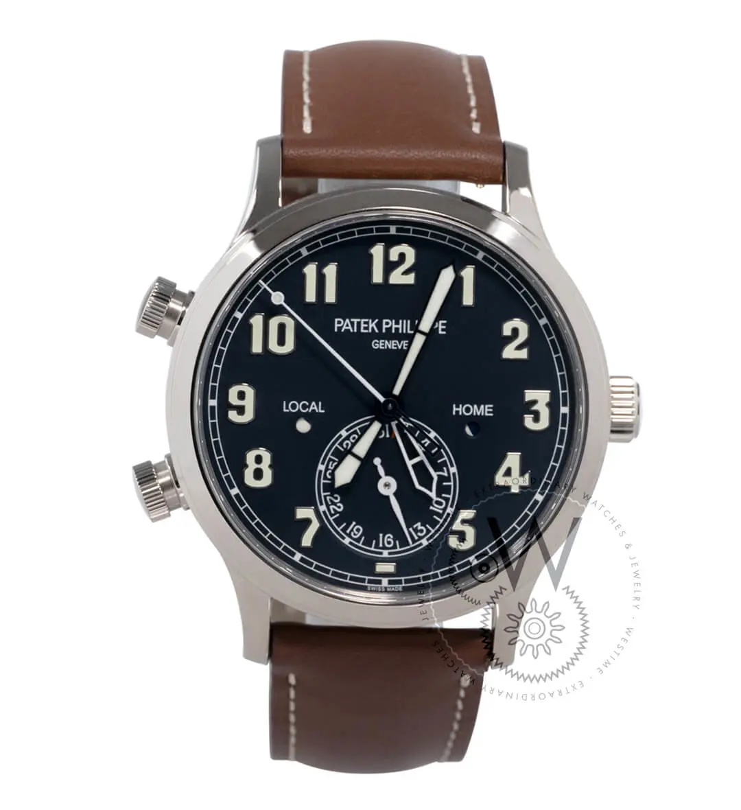 White Gold Pilot Travel Time Blue Dial