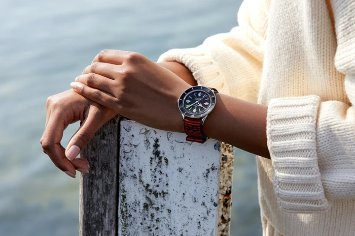  superocean heritage 57 limited edition with a red outerknown econyl yarn nato strap