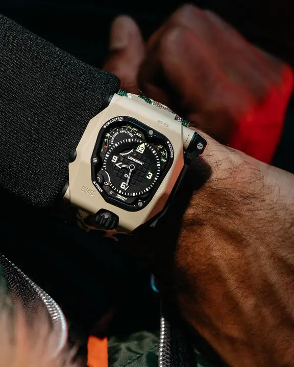Urwerk EMC Time Hunter in Its Desert Sage