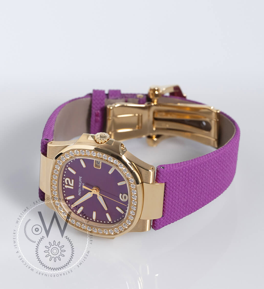 Patek Philippe Nautilus 18K RG Purple Dial Diamond Bezel