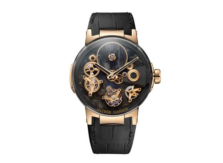 Ulysse Nardin’s Executive Tourbillon Free Wheel deep blue aventurine dial