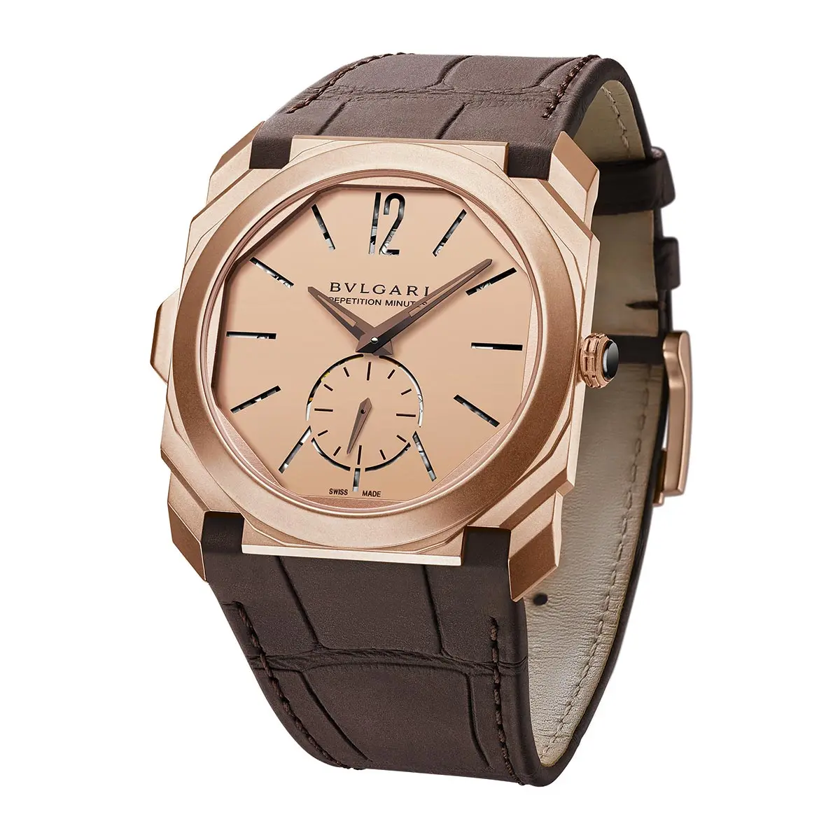 Bvlgari  Octo Finissimo Automatic Satin-Polished Rose Gold brown strap 