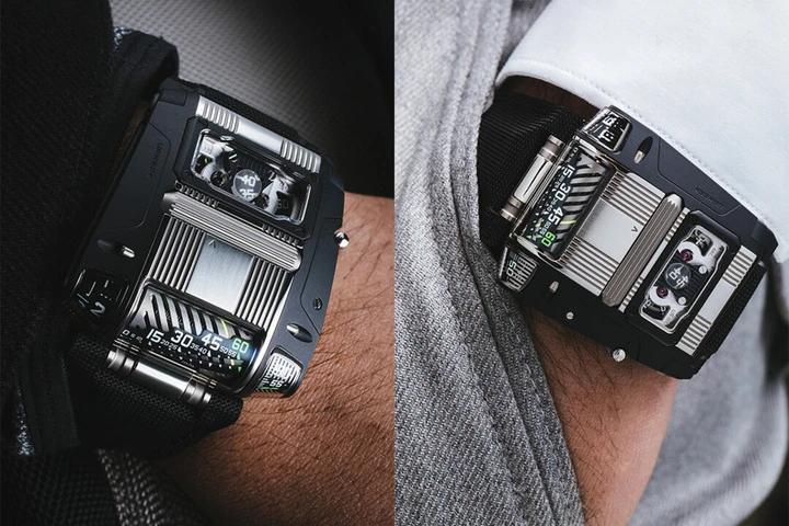 URWERK UR-111C Two-Tone (TT) black PVD and brushed steel