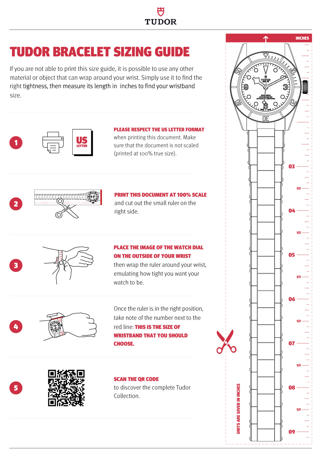 Tudor Bracelet Sizing Guide