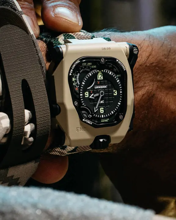 Urwerk EMC Time Hunter in Its Desert Sage