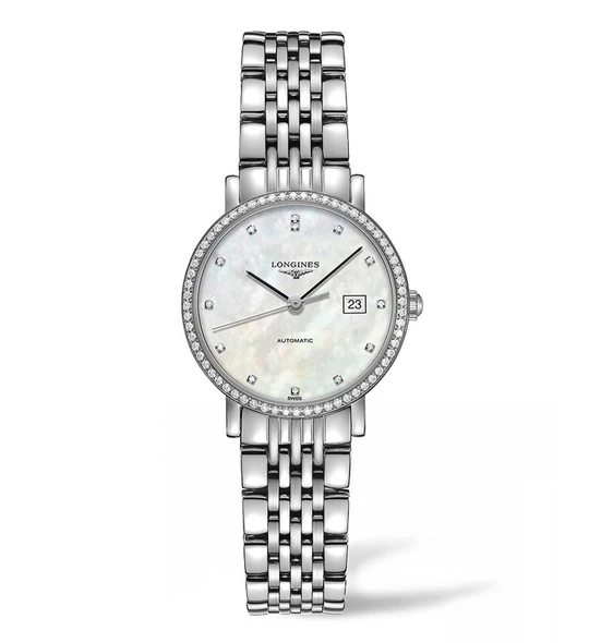 The  Elegant Collection, 29mm, Mother of pearl, Stainless Steel with Diamonds