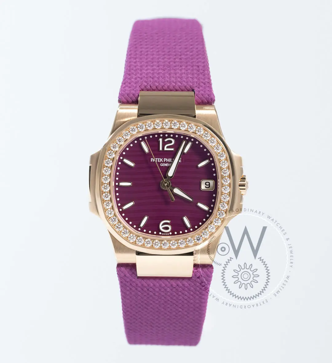Nautilus 18K RG Purple Dial Diamond Bezel