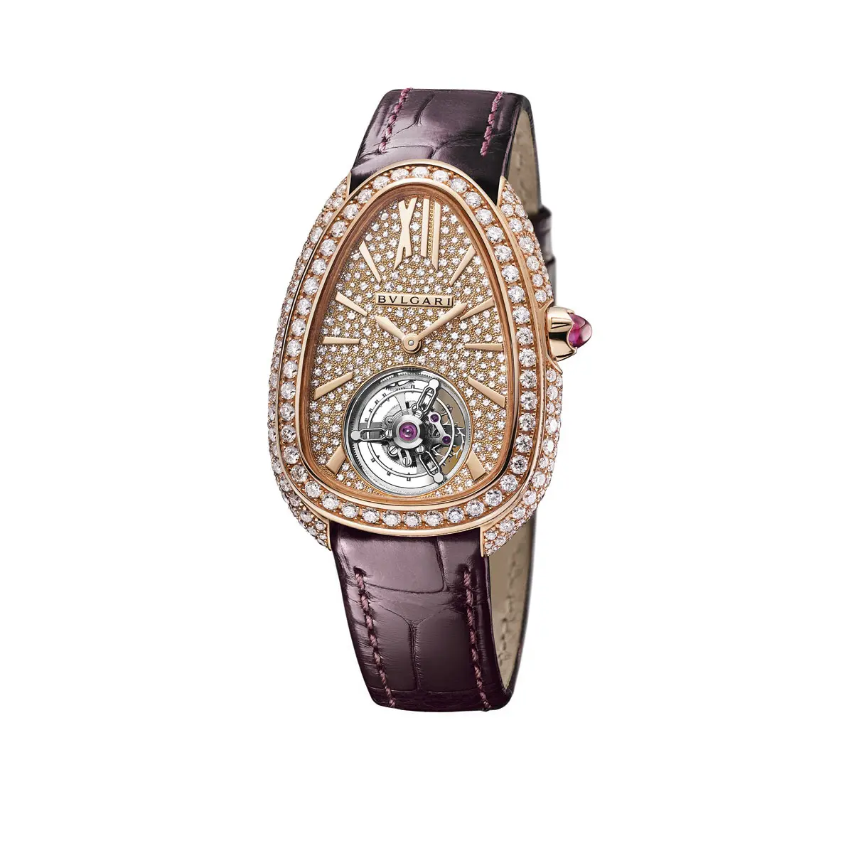 Bvlgari Serpenti Seduttori Tourbillon rose gold leather strap 