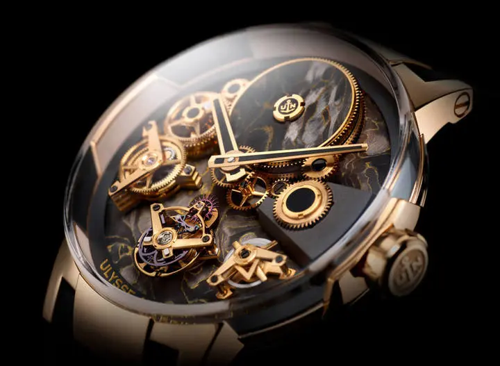 Ulysse Nardin’s Executive Tourbillon Free Wheel deep blue aventurine dial
