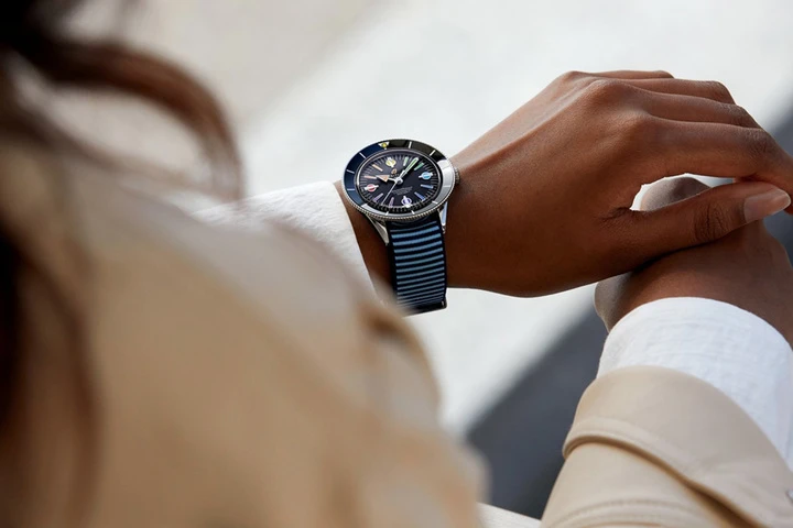  superocean heritage 57 limited edition limited edition with a light blue outerknown econyl yarn nato strap