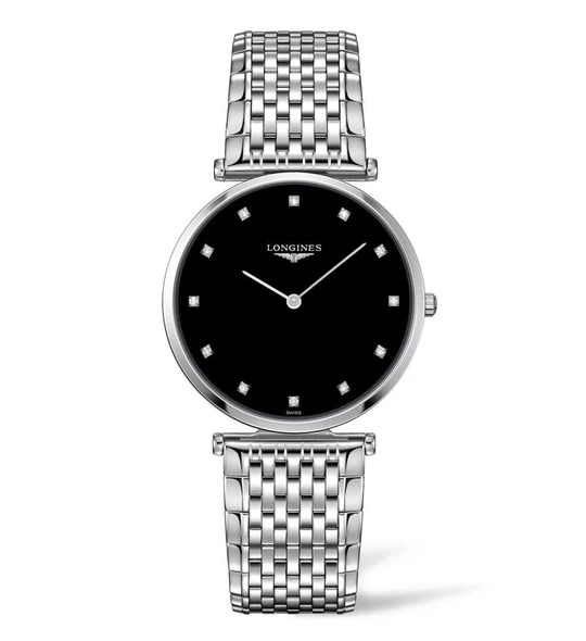 La Grande Classique de  36mm, Black, Stainless Steel with Diamonds