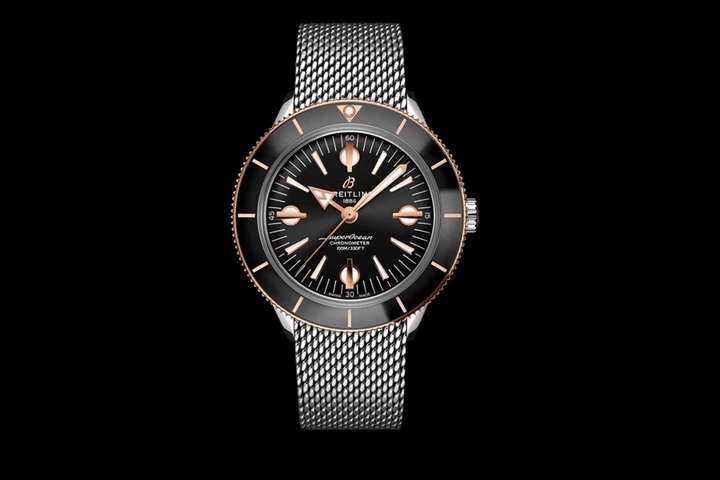  superocean heritage 57 limited edition with a black dial and an ocean classic stainless steel bracelet 