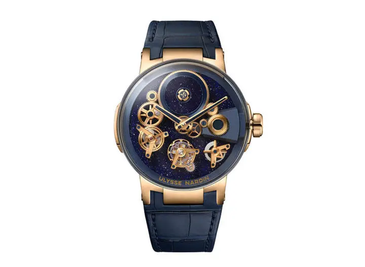 Ulysse Nardin’s Executive Tourbillon Free Wheel deep blue aventurine dial