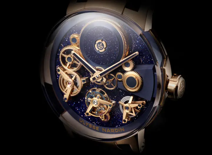 Ulysse Nardin’s Executive Tourbillon Free Wheel deep blue aventurine dial