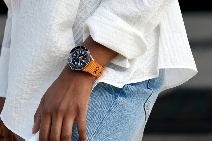 superocean heritage 57 limited edition limited edition with an orange outerknown econyl yarn nato strap