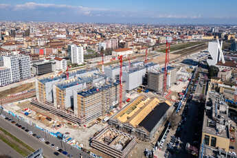 Dettaglio del Villaggio Olimpico nel cantiere Scalo di Porta Romana, futura sede dei Giochi Olimpici e Paralimpici Invernali 2026