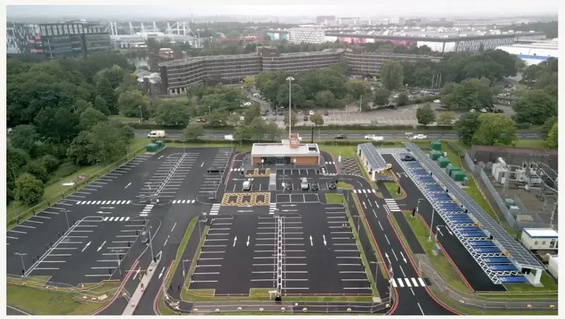 A photo taken above of the NEC charging hub in Birmingham