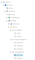 Content structure in Sitecore representing the menu component.