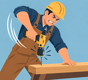 A visual metaphor for Software Antipatterns. A man hammering in a nail using the back end of a cordless drill. You would not believe the amount of tokens I burned through to generate this image.