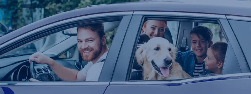 Family in blue car