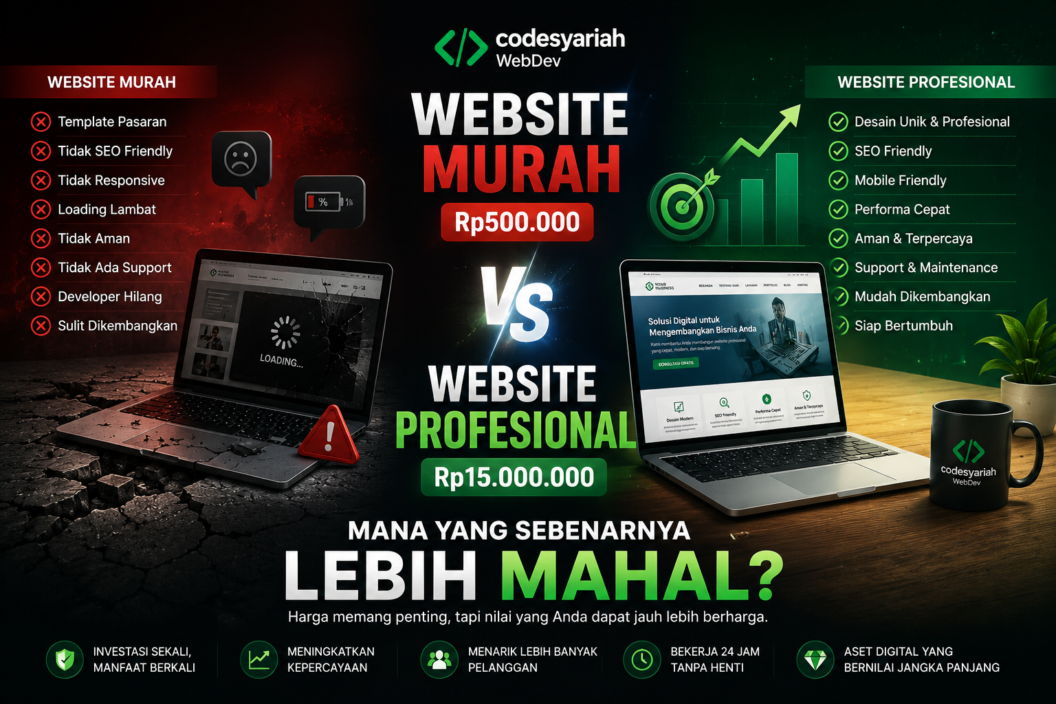 Website Murah Rp500.000 vs Website Profesional Rp15.000.000 — Mana yang Sebenarnya Lebih Mahal?