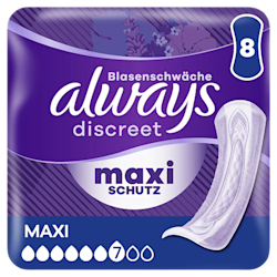 Always Discreet pour fuites urinaires, dessous de l'emballage avec instructions d'utilisation