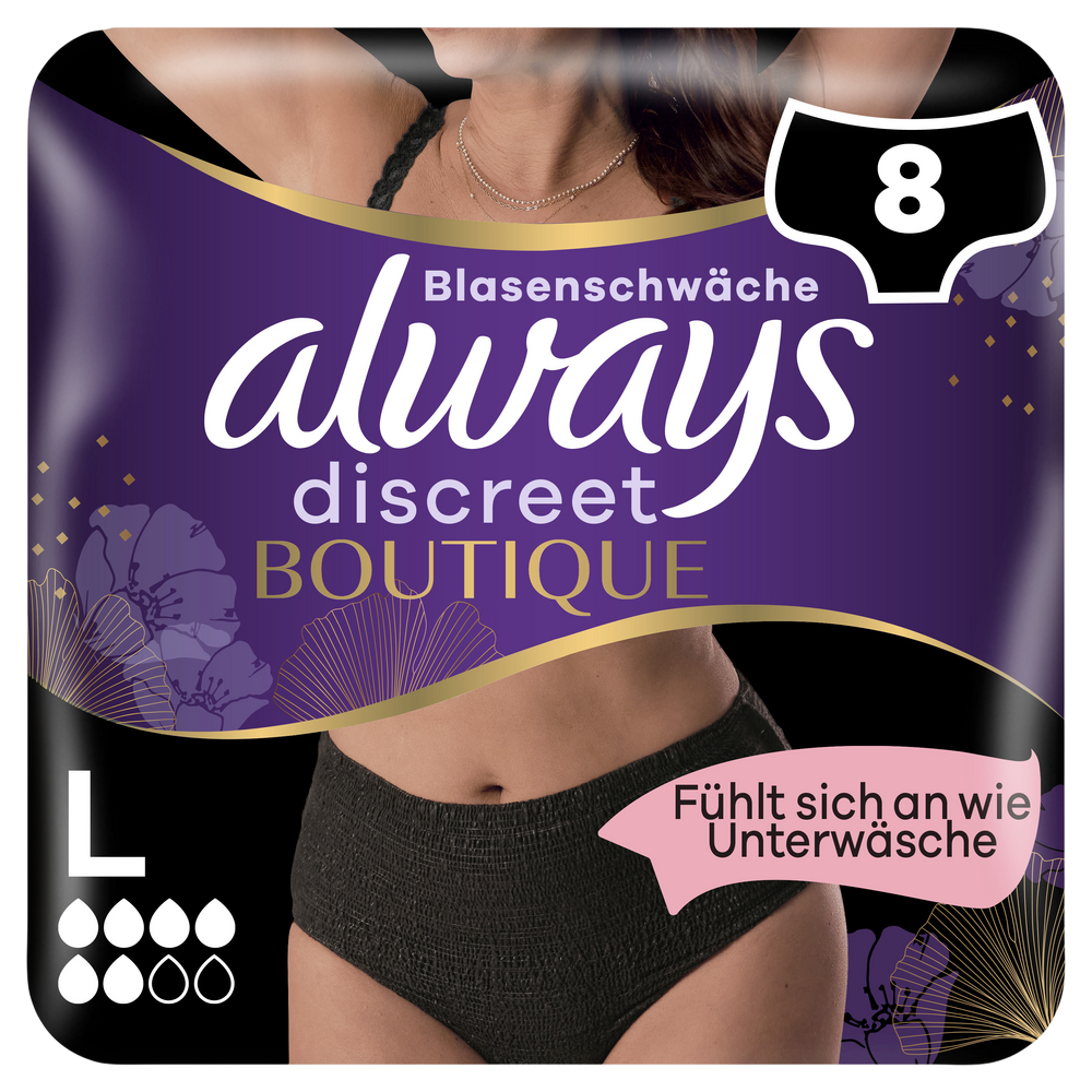 Always Discreet Boutique Schwarze Inkontinenz Höschen L