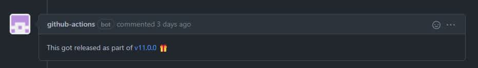 A comment by github-actions that points to the corresponding release