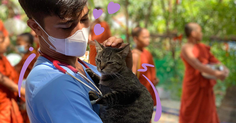 Picture of doctor holding cat.