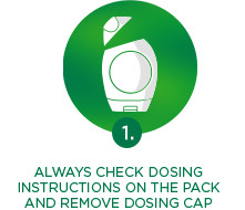 Always check dosing instructions on the pack and remove dosing cap