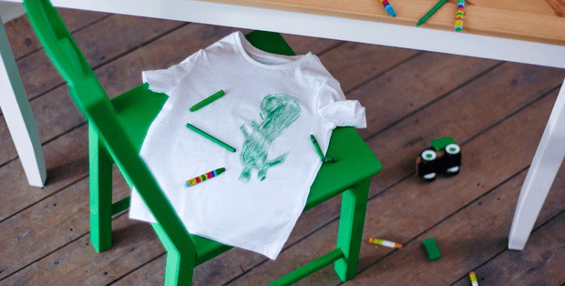 Green Crayon Stain On White T-Shirt