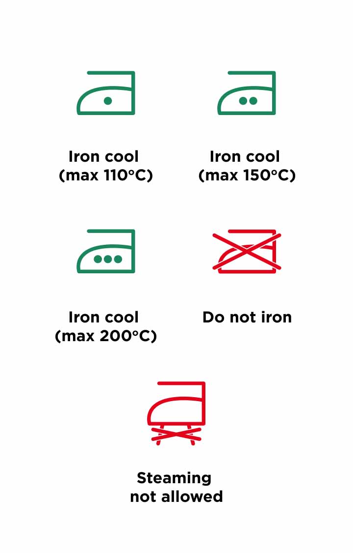 Ironing symbols on fabric labels