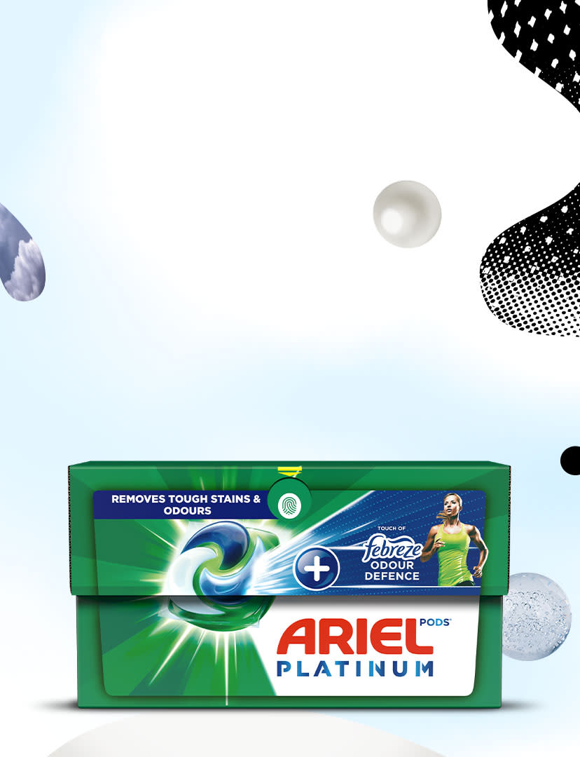 Ariel Platinum PODS® + Febreze Odour Defence removes tough stains and odours