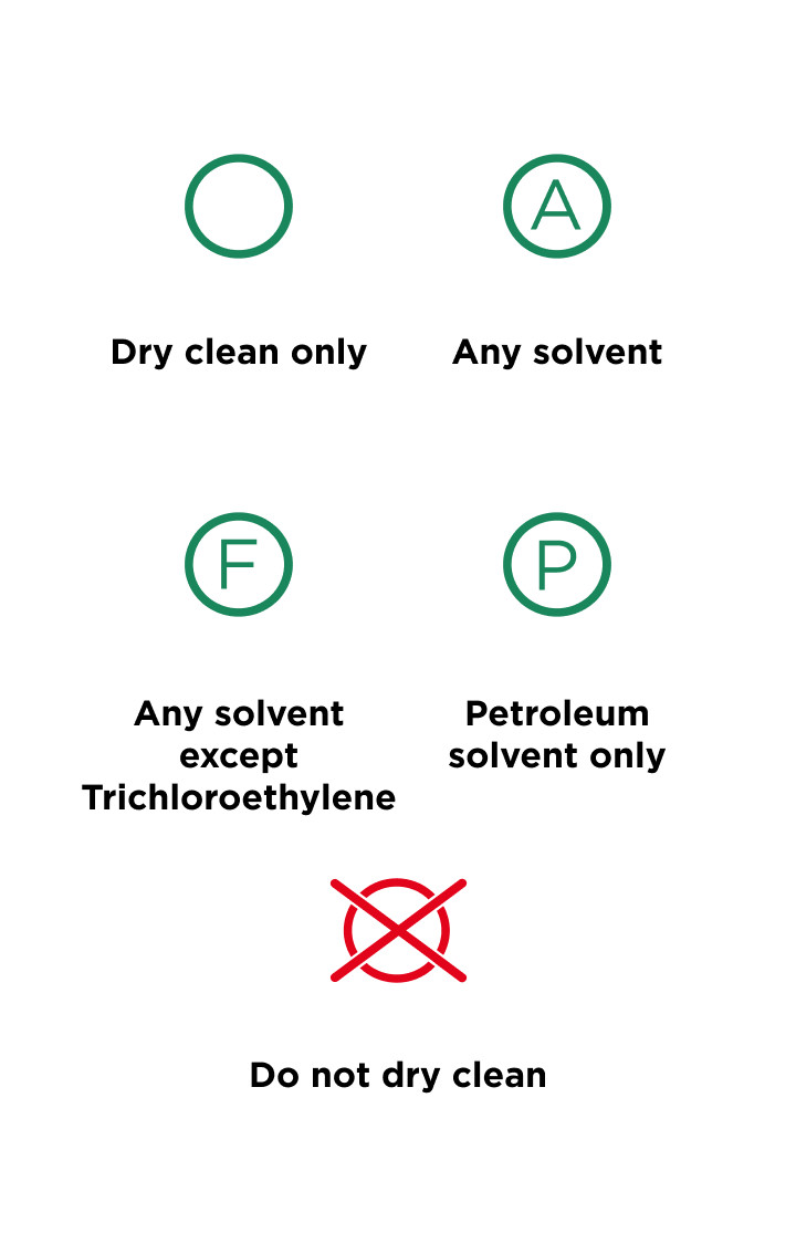 Dry cleaning symbols on fabric labels
