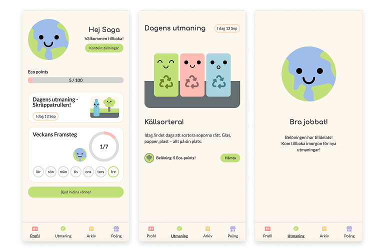 Mobile screens from environmental challenges app