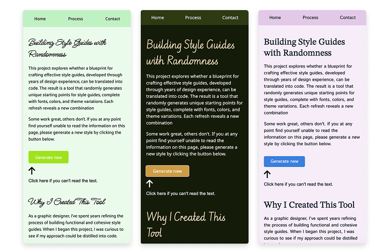 3 mobile screens with different styles