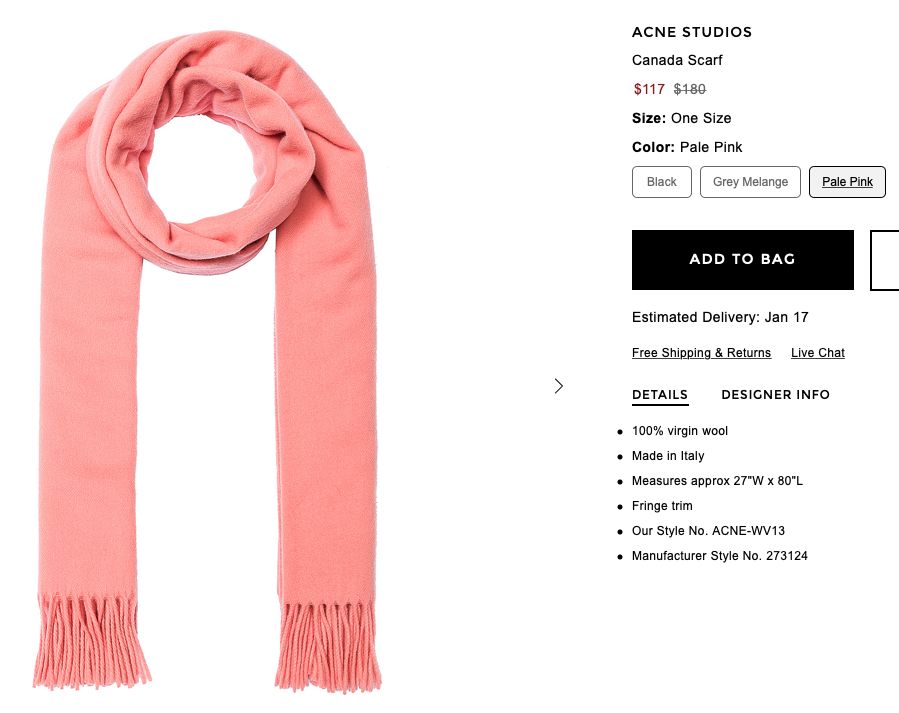 Acne Studios Canada scarf in pale pink