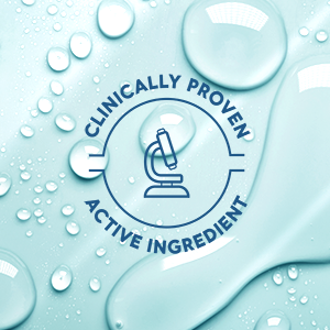 Açık mavi arka planda üzerinde su damlaları olan 'klinik olarak kanıtlanmış' logo