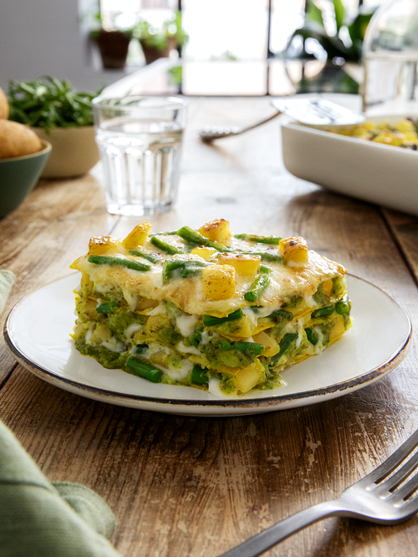 さやいんげんとじゃがいものジェノベーゼラザニア