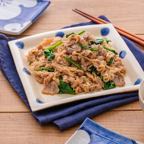 えのきほうれん草の豚バラ生姜炒め