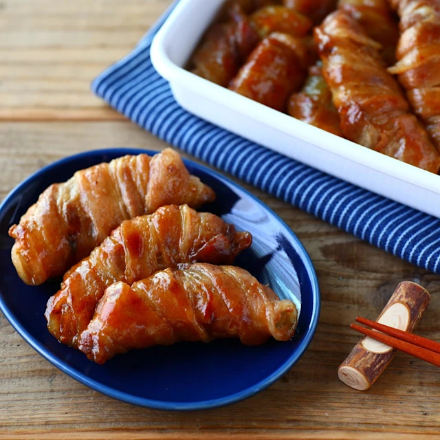 たまねぎと豚巻きのぽん酢照り焼き