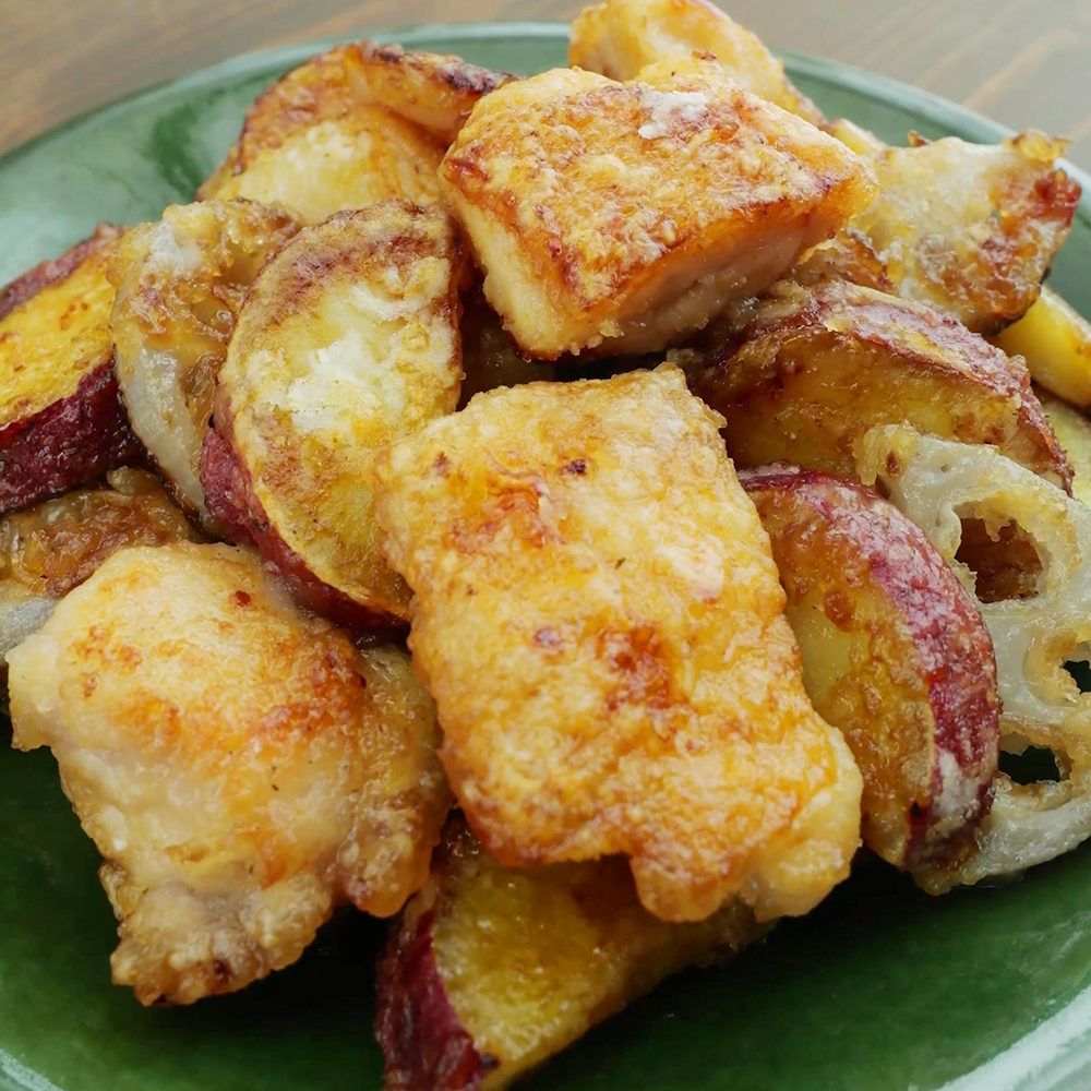 さつまいもと鶏れんこんのバター醤油ソテー