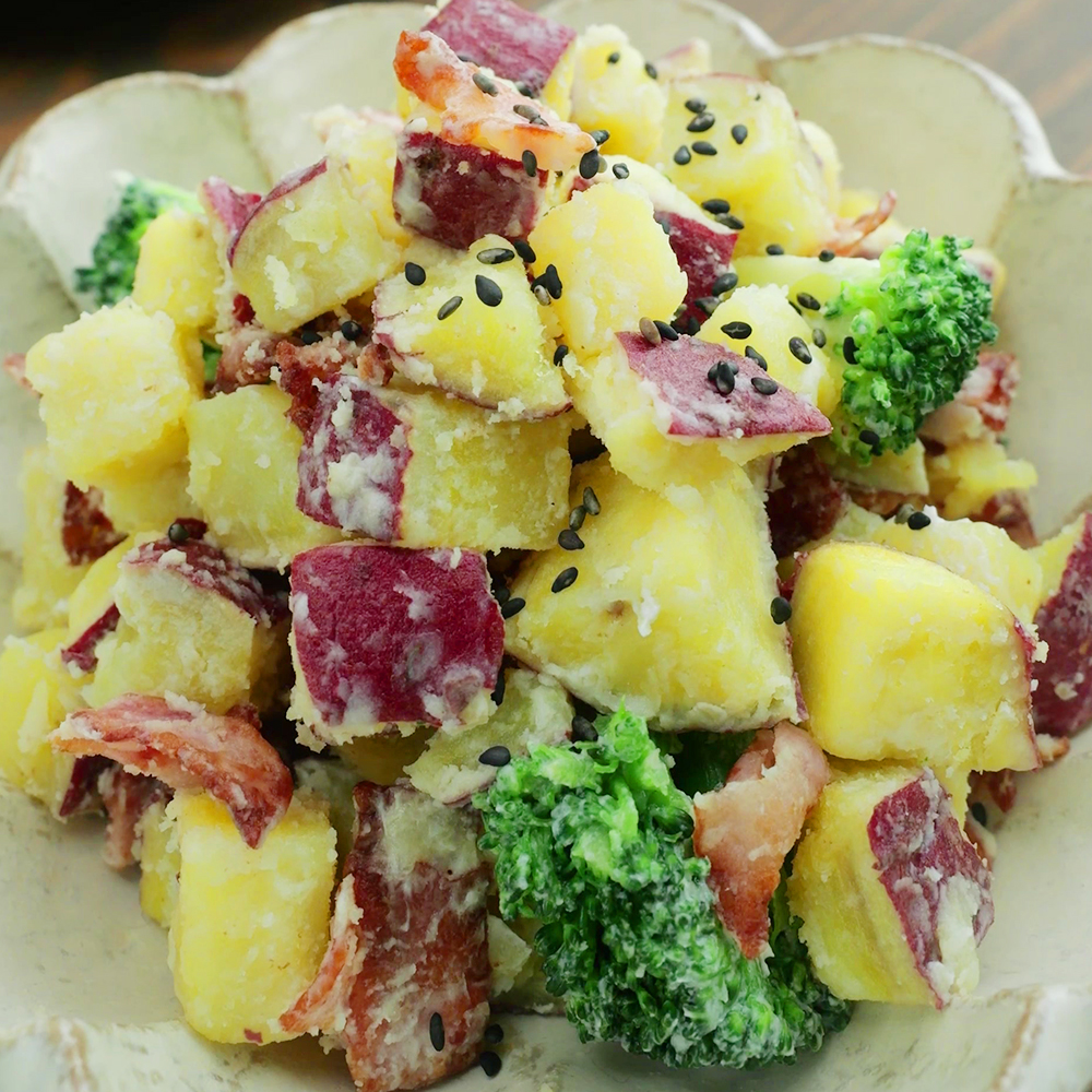さつまいもとベーコンのクリームチーズサラダ